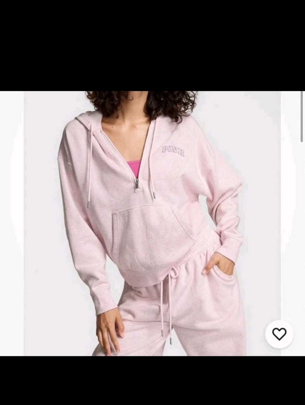 Victoria's Secret PINK  FLEECE PINK PETAL SHINE🎉HALF ZIP HOODIE SMALL